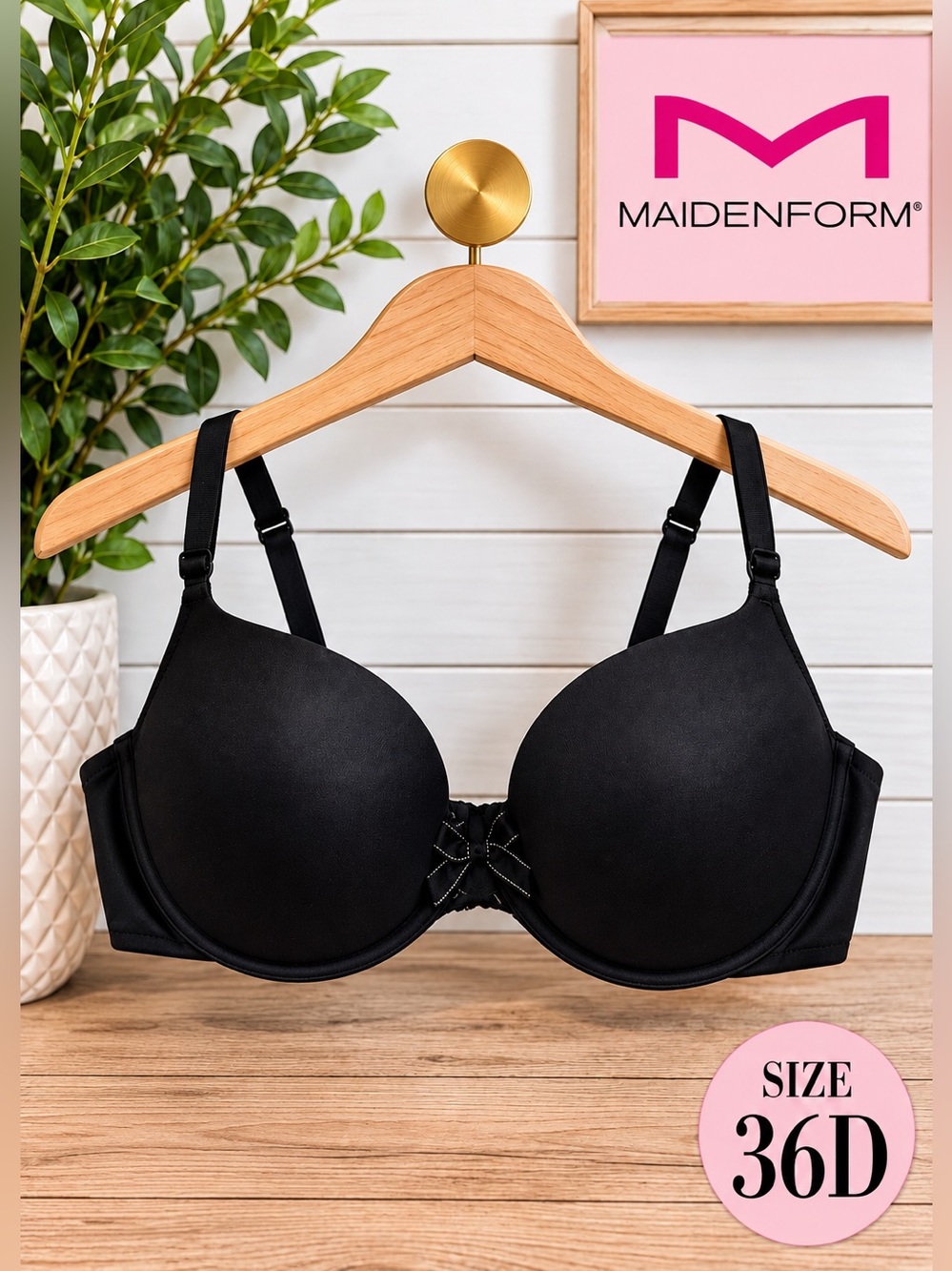 🖤 Maidenform Black Lightly Lined Underwire Bra 36D Adjustable Straps
